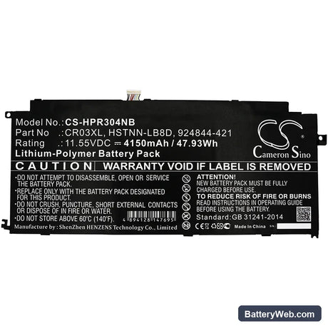 HP ENVY 12-g000 x2 Detachable PC Replacement Battery, 11.55V, 4150mAh, Li-Polymer 3