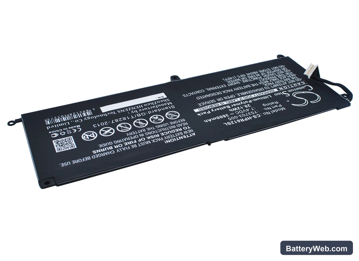 HP Pro x2 612 G1 Replacement Battery, 7.4V, 3800mAh, Li-Polymer 3