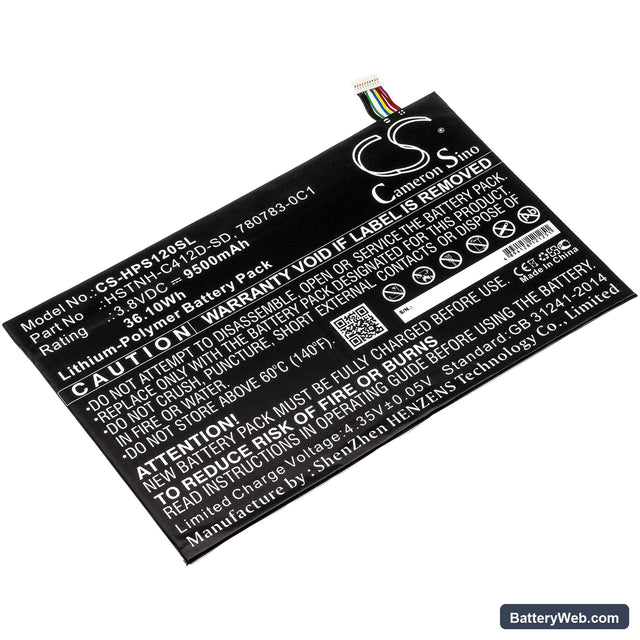 HP Pro Slate 12 Replacement Battery, 3.8V, 9500mAh, Li-Polymer 1