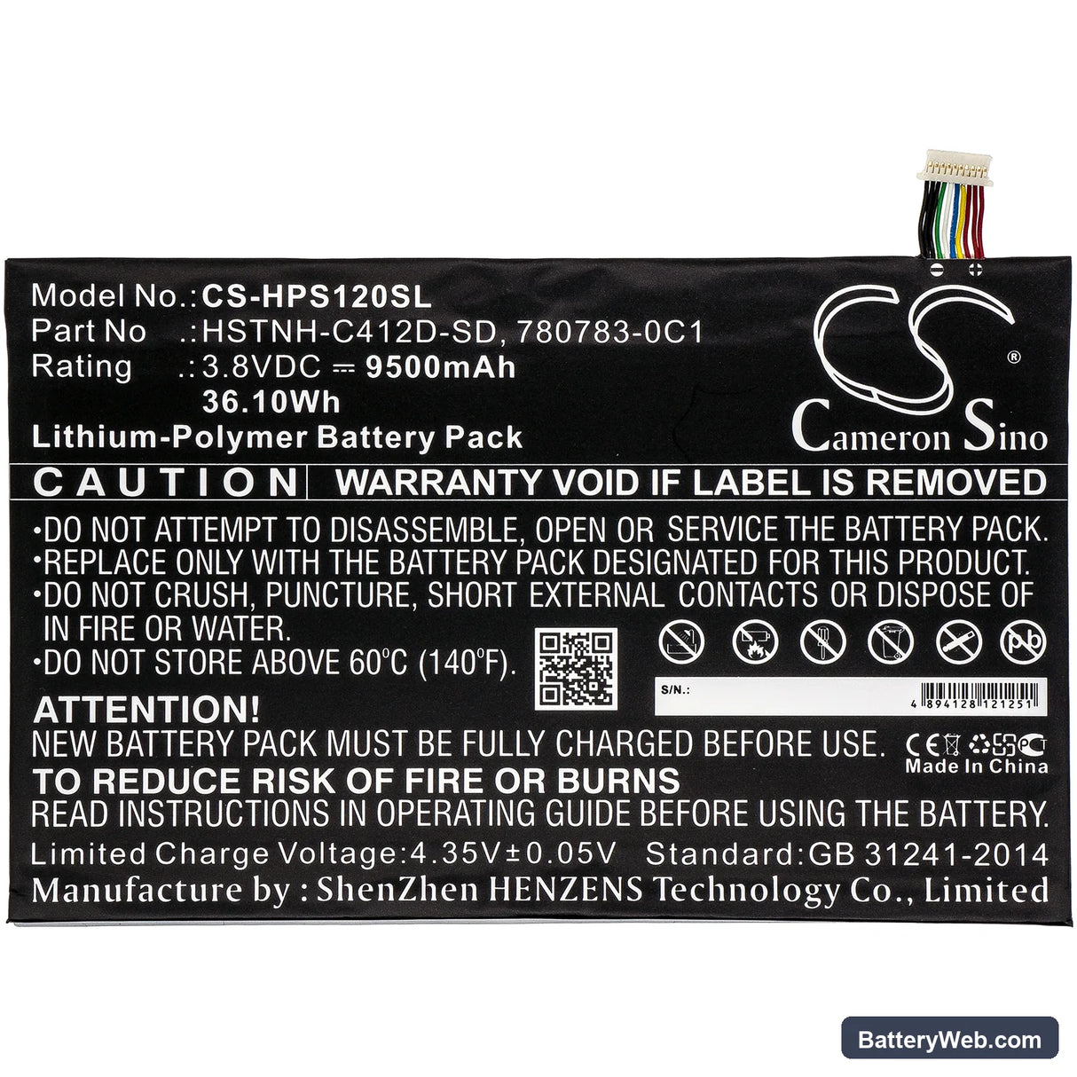 HP Pro Slate 12 Replacement Battery, 3.8V, 9500mAh, Li-Polymer 3