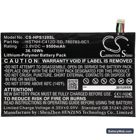 HP Pro Slate 12 Replacement Battery, 3.8V, 9500mAh, Li-Polymer 3