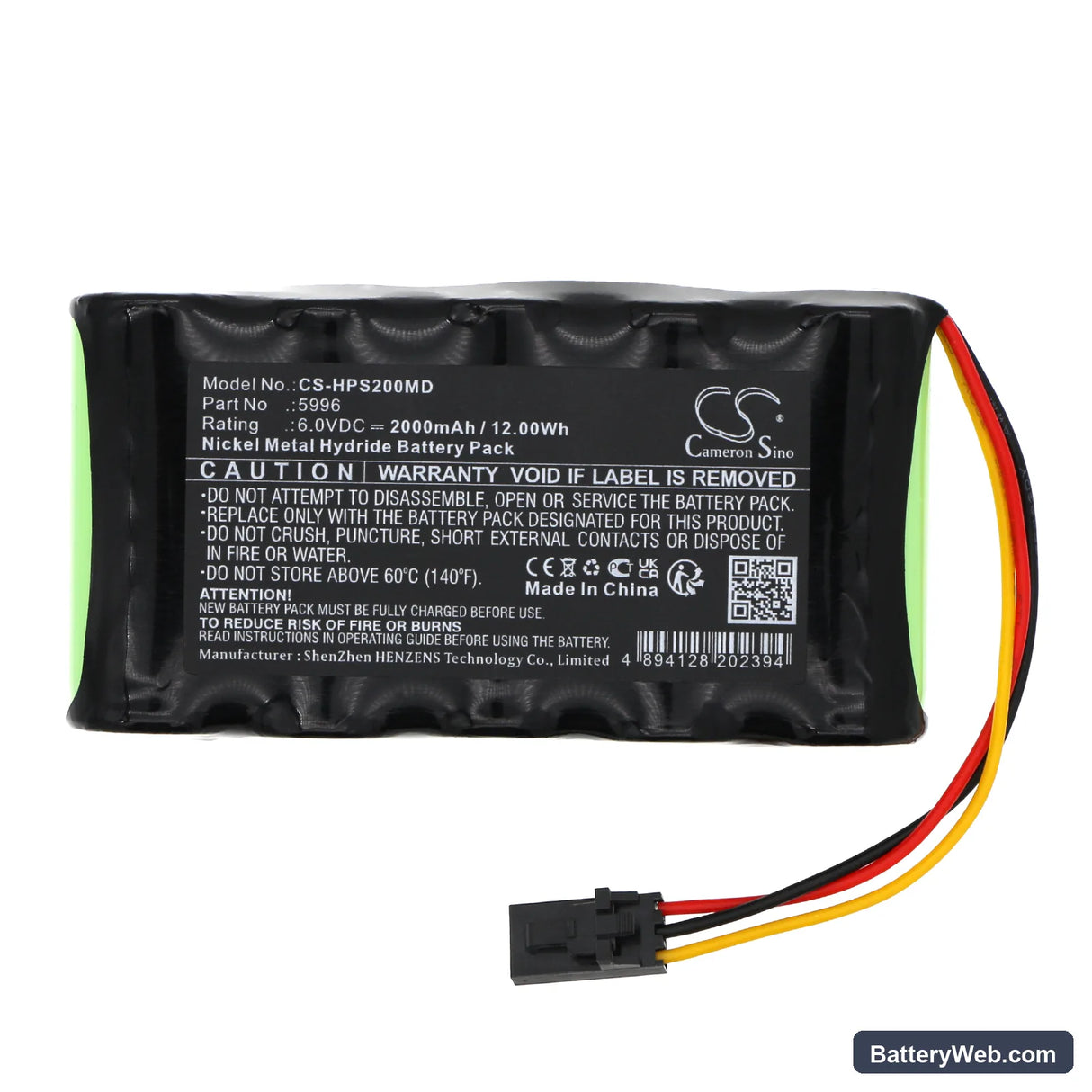 Healthdyne Smart 2 Monitor Replacement Battery, 6V, 2000mAh, Ni-MH 5