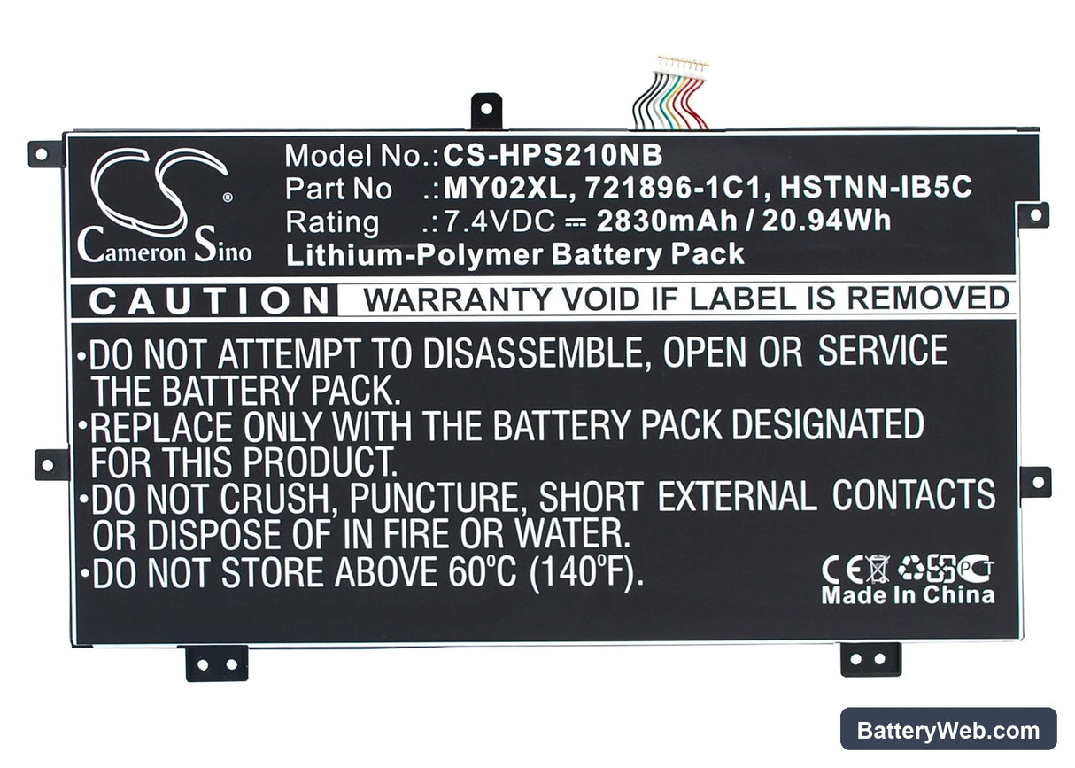 HP Slatebook x2 Replacement Battery, 7.4V, 2830mAh, Li-Polymer 1
