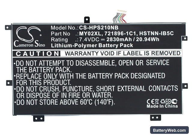 HP Slatebook x2 Replacement Battery, 7.4V, 2830mAh, Li-Polymer 1