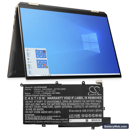 HP Spectre X360 14T Replacement Battery, 7.7V, 8150mAh, Li-Polymer 5