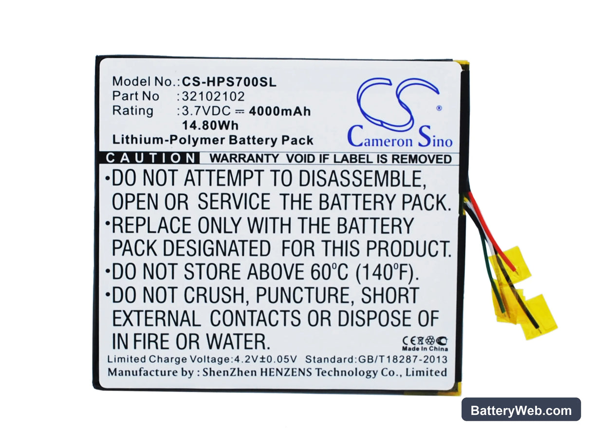 HP Slate 7 Extreme Replacement Battery, 3.7V, 4000mAh, Li-Polymer 1