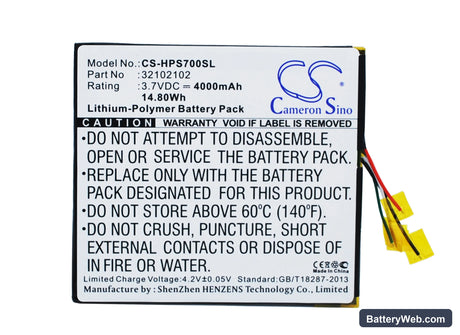 HP Slate 7 Extreme Replacement Battery, 3.7V, 4000mAh, Li-Polymer 1