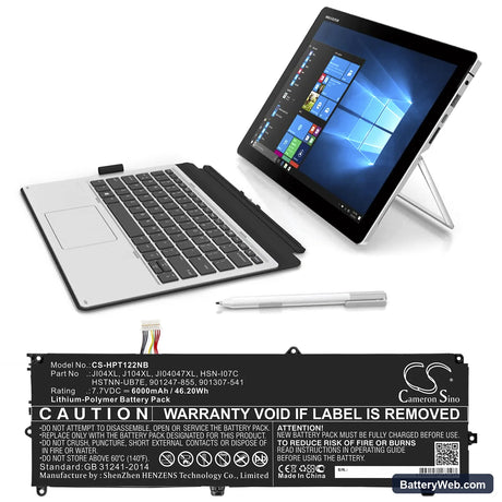 HP Elite X2 1012 G2 (1KE45AW) Replacement Battery, 7.7V, 6000mAh, Li-Polymer 5