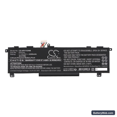 HP Omen 15-EK0009TX Replacement Battery, 11.55V, 4300mAh, Li-Polymer 3