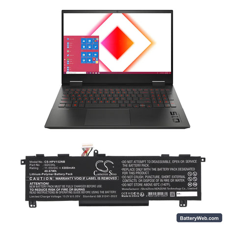 HP Omen 15-EK0009TX Replacement Battery, 11.55V, 4300mAh, Li-Polymer 6