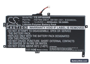 HP Envy Sleekbook 6 Replacement Battery, 14.8V, 4050mAh, Li-Polymer 1
