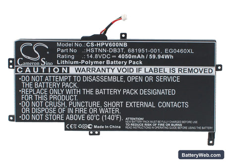 HP Envy Sleekbook 6 Replacement Battery, 14.8V, 4050mAh, Li-Polymer 1