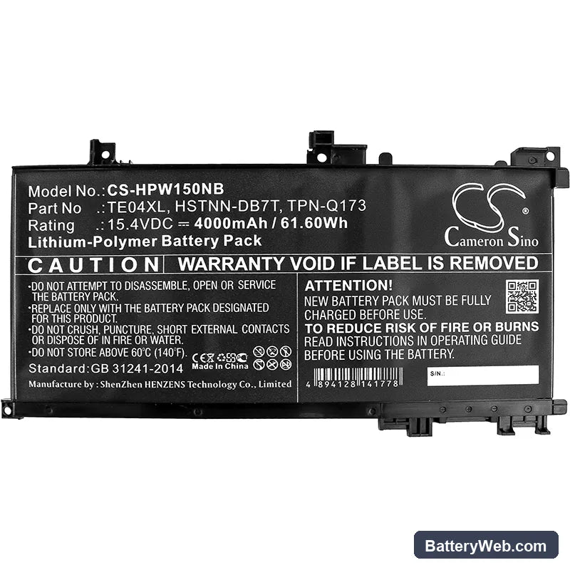 HP Omen 15-AX200 Replacement Battery, 15.4V, 4000mAh, Li-Polymer 3