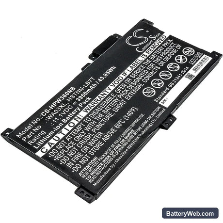 HP Pavilion X360 15-BK150SA Replacement Battery, 11.1V, 3950mAh, Li-ion 1