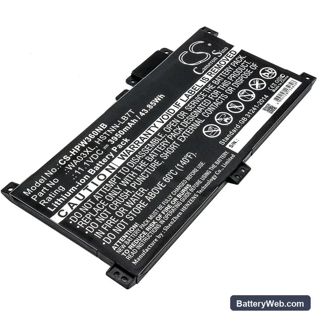 HP Pavilion X360 15-BK150SA Replacement Battery, 11.1V, 3950mAh, Li-ion 1