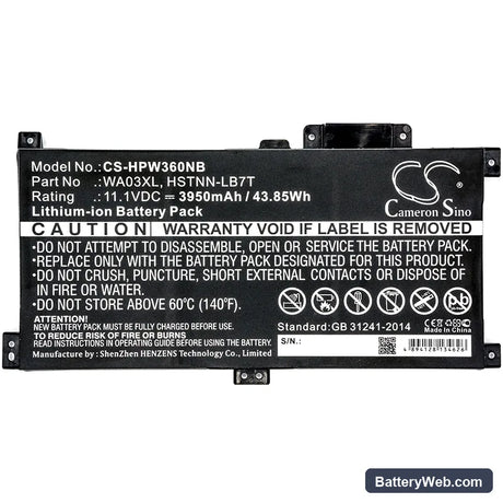HP Pavilion X360 15-BK150SA Replacement Battery, 11.1V, 3950mAh, Li-ion 3