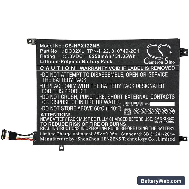 HP Pavilion X2 10-J014TU Replacement Battery, 3.8V, 8250mAh, Li-Polymer 3
