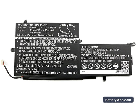 HP Spectre Pro X360 Replacement Battery, 11.4V, 4900mAh, Li-Polymer 3