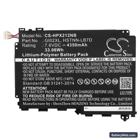 HP Pavilion X2 12 Replacement Battery, 7.6V, 4350mAh, Li-Polymer 3