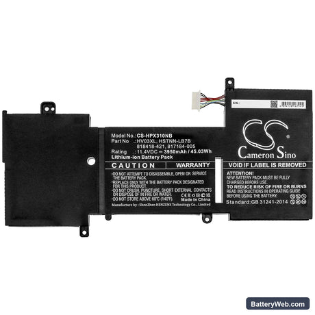 HP X360 310 G2 Replacement Battery, 11.4V, 3950mAh, Li-ion 3
