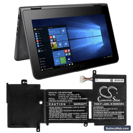 HP X360 310 G2 Replacement Battery, 11.4V, 3950mAh, Li-ion 5