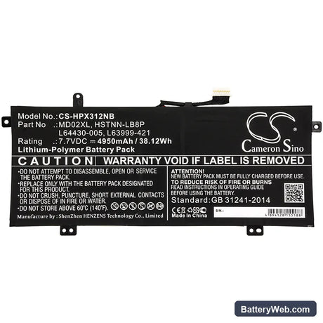 HP Chromebook X360 12B-CA0000NG Replacement Battery, 7.7V, 4950mAh, Li-Polymer 3