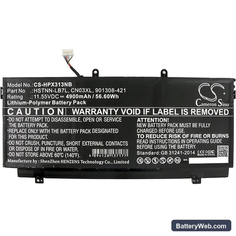 HP Spectre X360 13-AB001 Replacement Battery, 11.55V, 4900mAh, Li-Polymer 3
