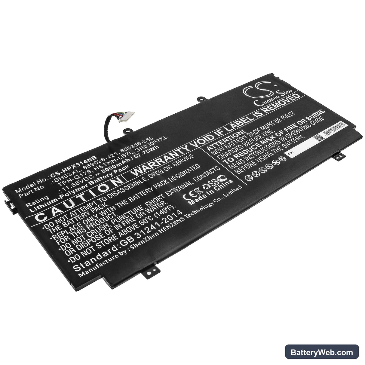 HP Spectre X360 13-W001NF Replacement Battery, 11.55V, 5000mAh, Li-Polymer 1