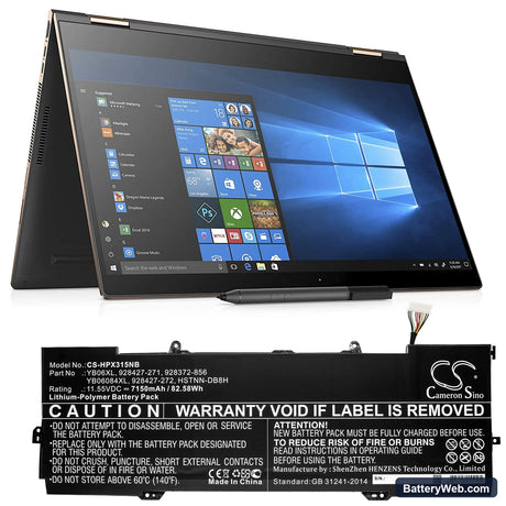 HP Spectre X360 15-CH000NA Replacement Battery, 11.55V, 7150mAh, Li-Polymer 5