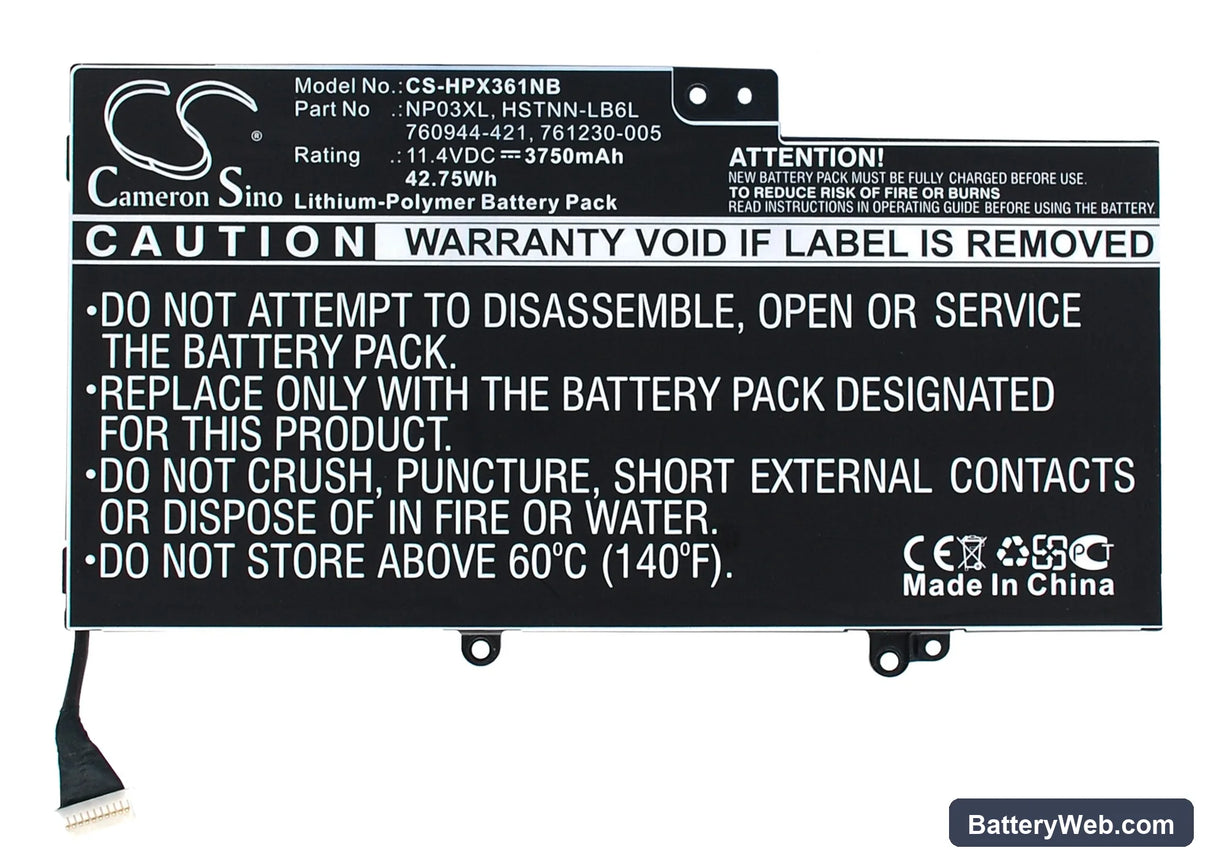 HP Pavilion X360 Replacement Battery, 11.4V, 3750mAh, Li-Polymer 1