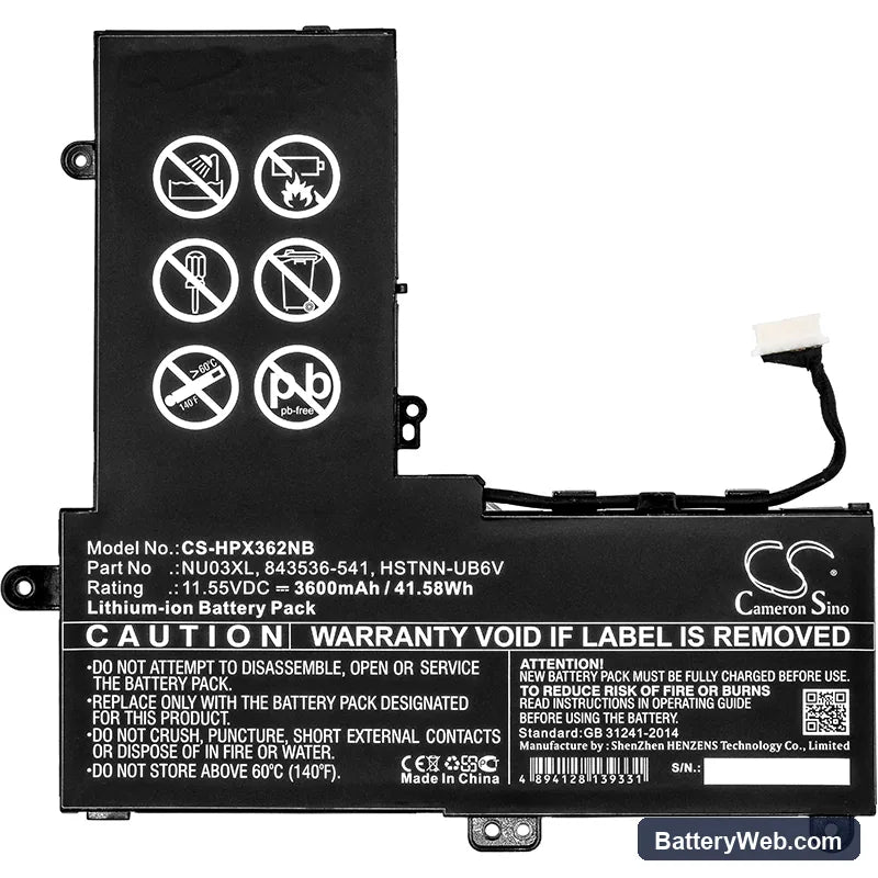 HP Pavilion X360 11-U000 Replacement Battery, 11.55V, 3600mAh, Li-ion 3