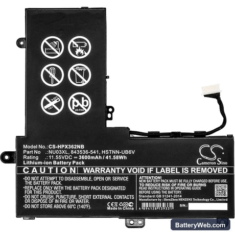 HP Pavilion X360 11-U000 Replacement Battery, 11.55V, 3600mAh, Li-ion 3