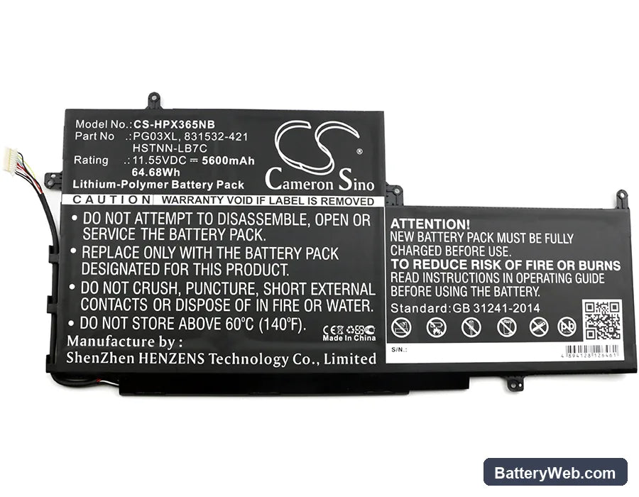HP Spectre X360 15 Replacement Battery, 11.55V, 5600mAh, Li-Polymer 3