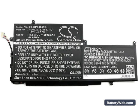 HP Spectre X360 15 Replacement Battery, 11.55V, 5600mAh, Li-Polymer 3