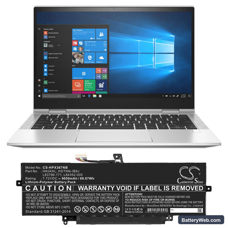 HP EliteBook X360 1040 G7 226Z2PA Replacement Battery, 7.72V, 9050mAh, Li-Polymer 5