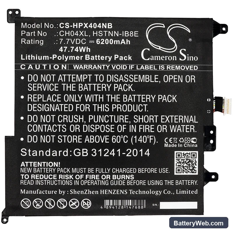 HP Chromebook X2 Replacement Battery, 7.7V, 6200mAh, Li-Polymer 3