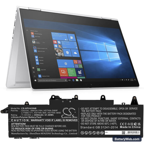 HP ProBook x360 435 G7 Replacement Battery, 11.55V, 3550mAh, Li-Polymer 6
