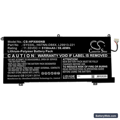 HP Chromebook X360 14 G1 Replacement Battery, 11.55V, 5150mAh, Li-Polymer 3