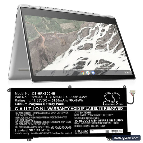 HP Chromebook X360 14 G1 Replacement Battery, 11.55V, 5150mAh, Li-Polymer 5