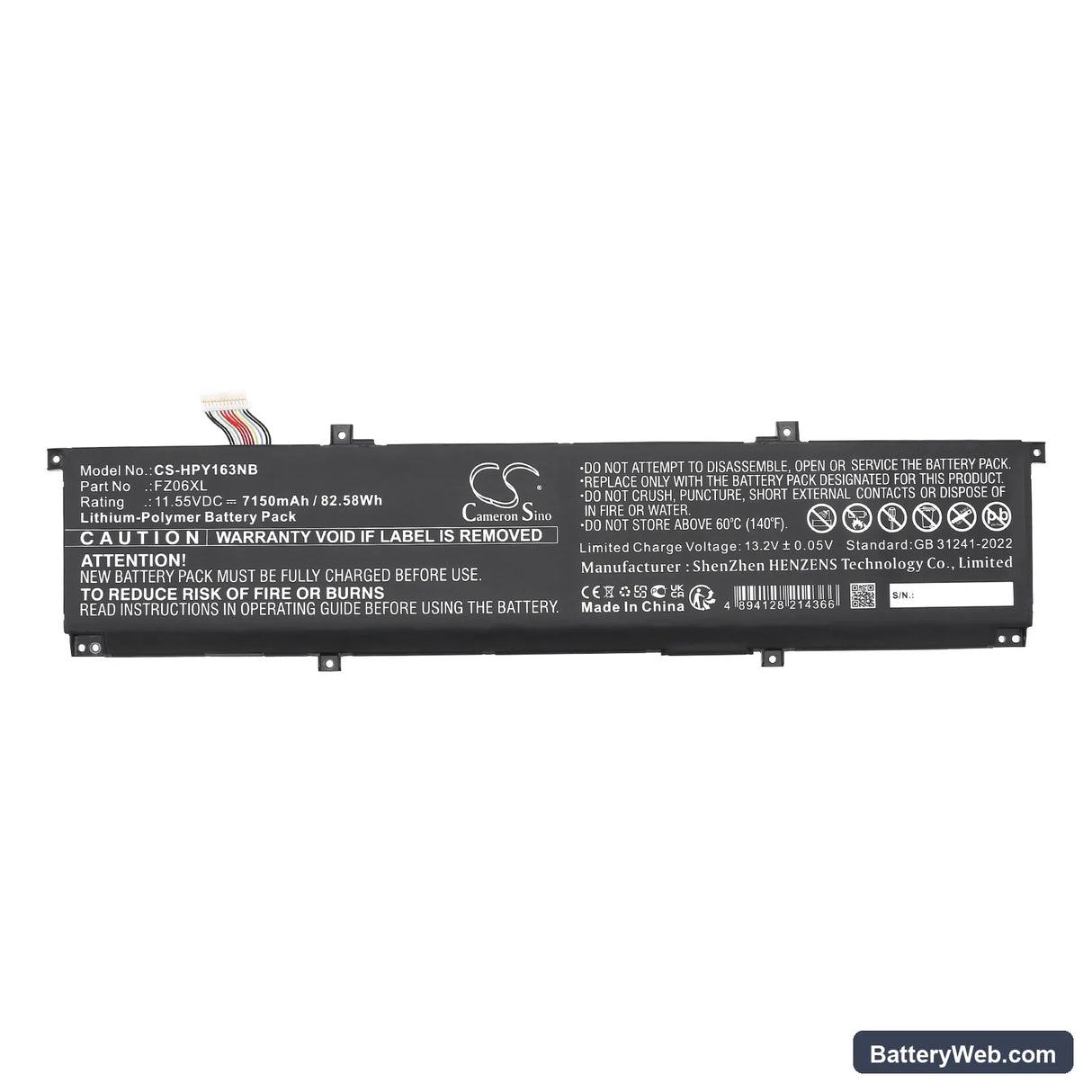 HP 16-f0035nr Replacement Battery, 11.55V, 7150mAh, Li-Polymer 3