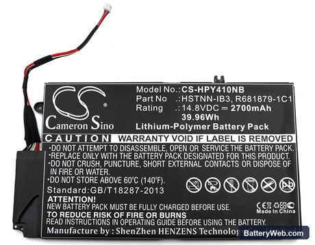 HP TouchSmart 4 Replacement Battery, 14.8V, 2700mAh, Li-Polymer 3