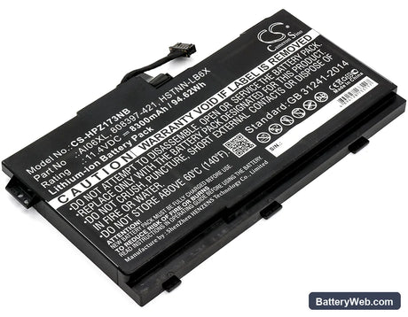 HP ZBook 17 G3 Replacement Battery, 11.4V, 8300mAh, Li-ion 1
