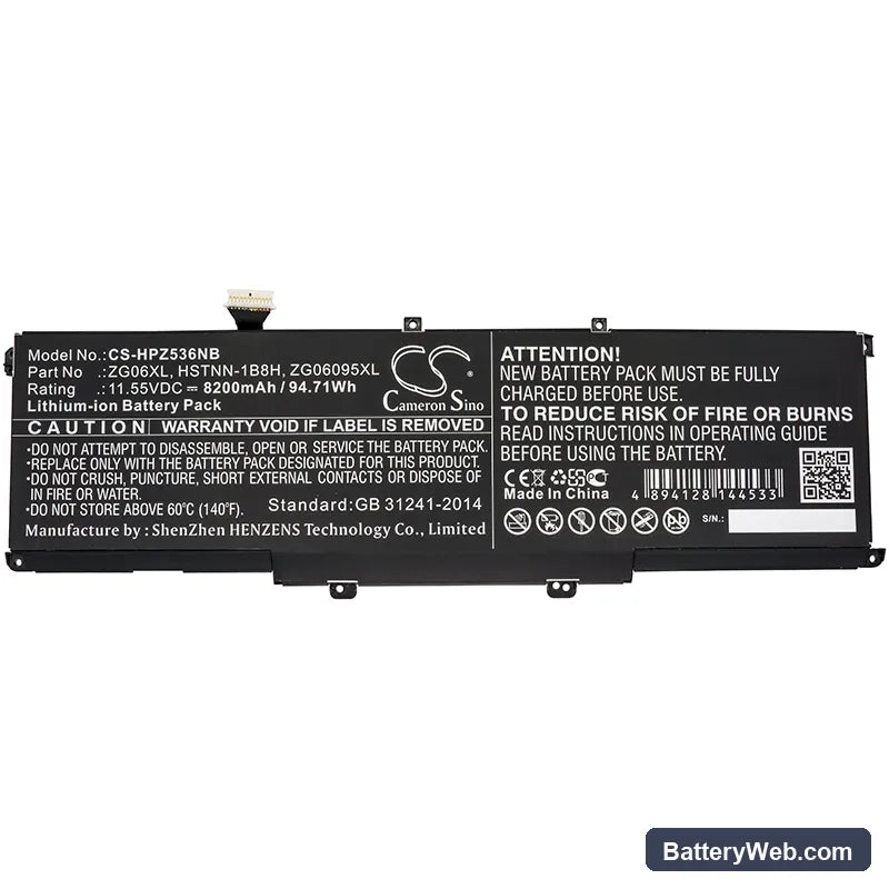 HP ZBook Studio G5 Replacement Battery, 11.55V, 8200mAh, Li-ion 3