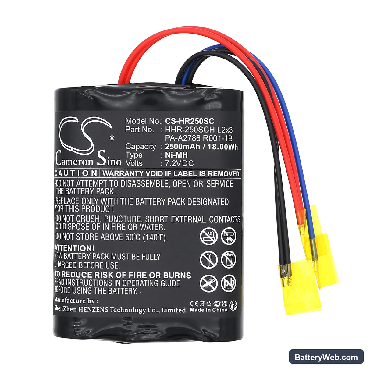 Panasonic HHR-250SCH L2x3 Replacement Battery, 7.2V, 2500mAh, Ni-MH 3