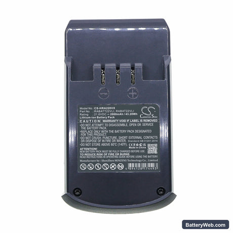 Hoover Rhapsody Replacement Battery, 21.6V, 2000mAh, Li-ion 5