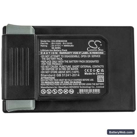 Hoover BH55210 Replacement Battery, 20V, 4900mAh, Li-ion 5