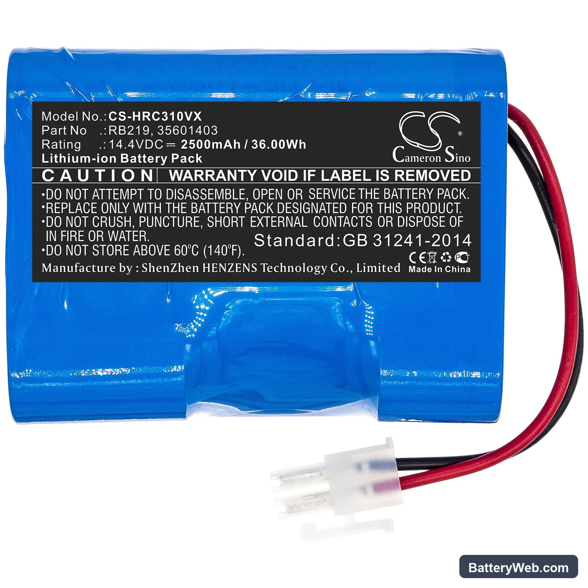 Hoover RBC030 Replacement Battery, 14.4V, 2500mAh, Li-ion 3