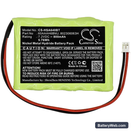 Yale HSA6400 Premium Alarm Control Panel Replacement Battery, 7.2V, 800mAh, Ni-MH 3