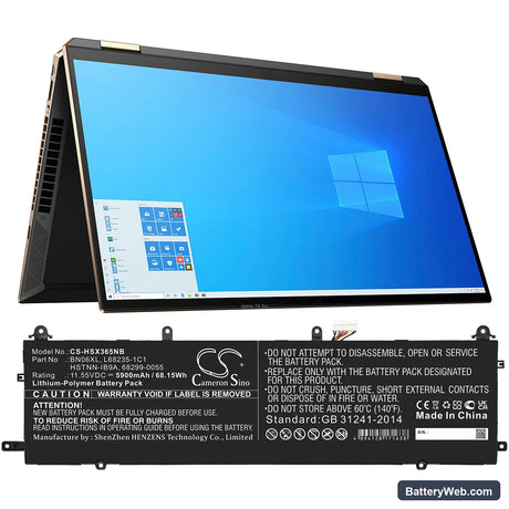 HP Spectre X360 15-EB0005UR Replacement Battery, 11.55V, 5900mAh, Li-Polymer 5