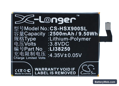 Hisense X9T Replacement Battery, 3.8V, 2500mAh, Li-Polymer 1